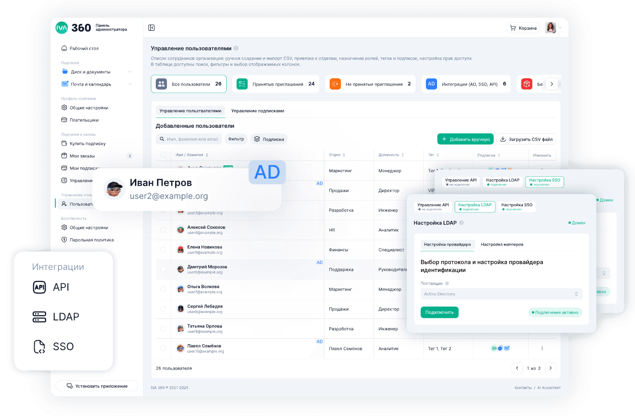 LDAP,SSO, API-ключ в пользовательском администрировании IVA 360